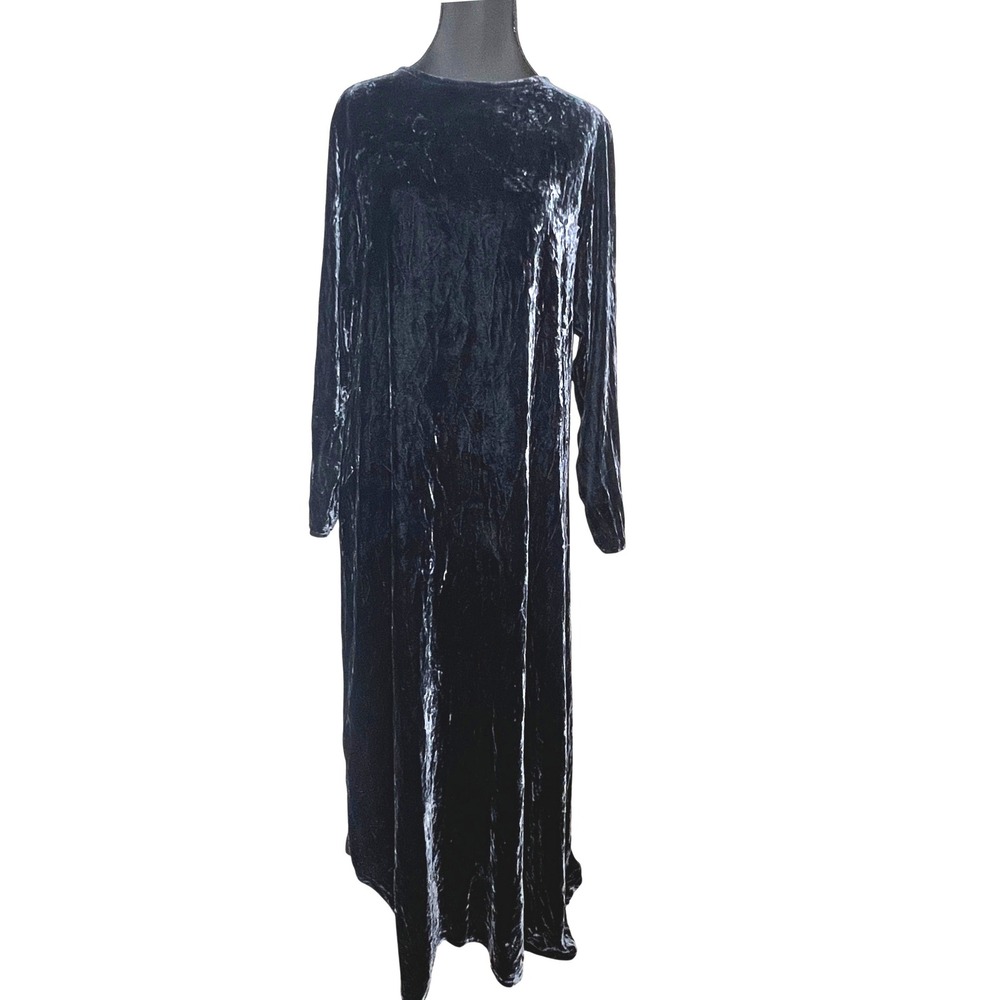 EILEEN FISHER Velvet Long Sleeve Maxi Dress Black Silk Sz S Quiet‎ Luxury Goth